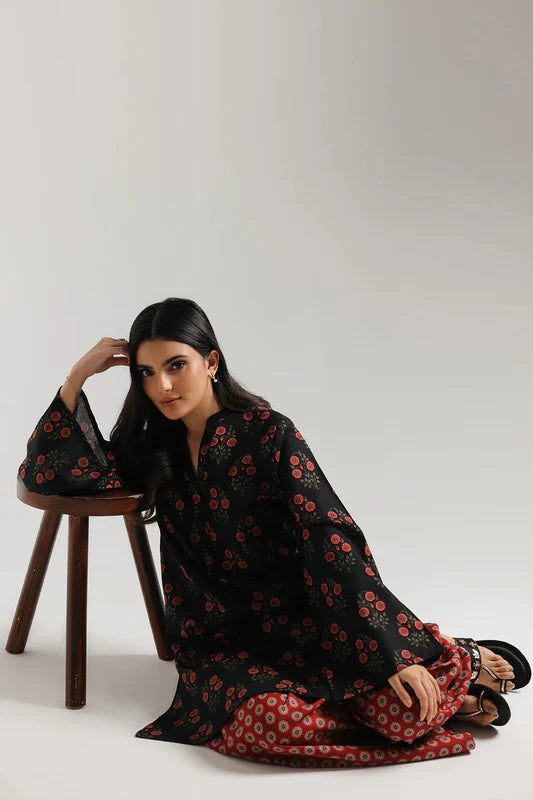 Aafiya Floral Printed Kurti With Chevron Pants Set
